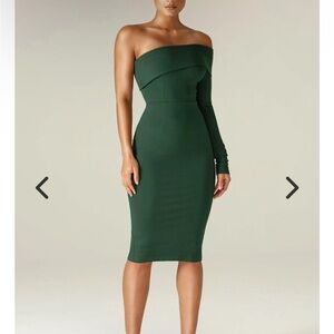 ALIEVA Rita Midi Dress In Emerald Green One Shoulder Bodycon Pencil NWT